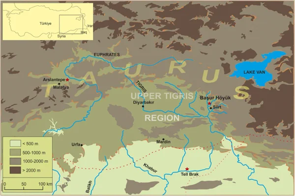 A localização de Başur Höyük no Alto Tigre. Túmulos antigos na Anatólia sugerem reverência pela juventude