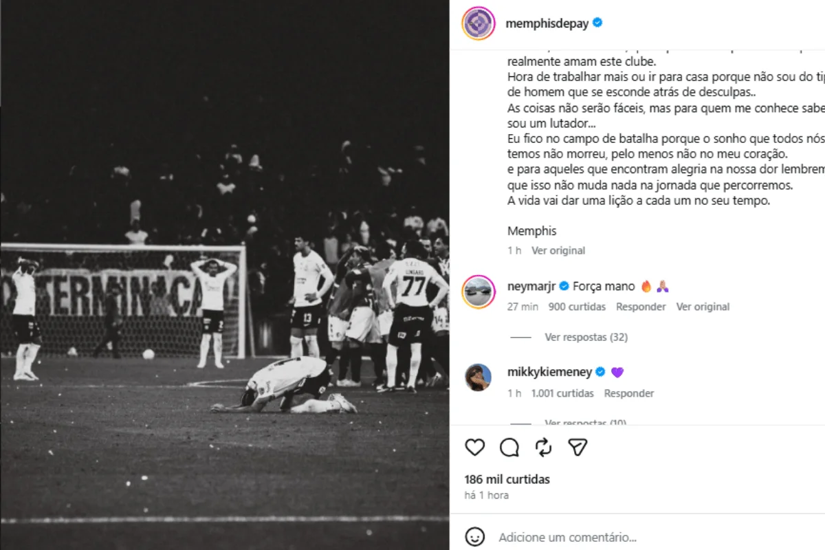 Neymar comenta em postagem de Memphis Depay Neymar comenta em postagem de Memphis Depay