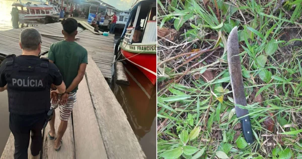 Montagem com fotos coloridas da arma do crime e de Renato das Chagas Carvalho sendo preso - Metrópoles