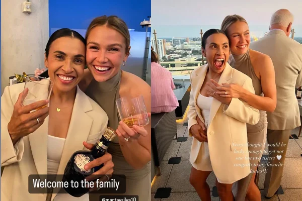 Foto colorida de Marta e sua noiva - Metrópoles