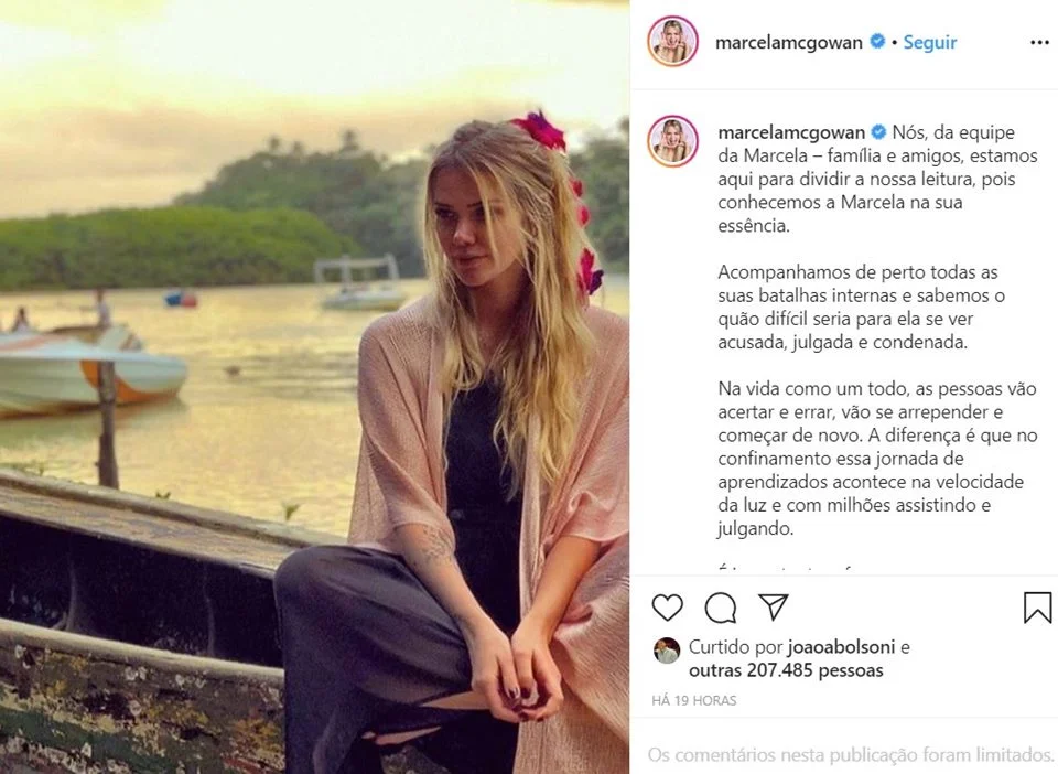 Família de Marcela posta pedido de desculpas no Instagram da sister Família de Marcela posta pedido de desculpas no Instagram da sister