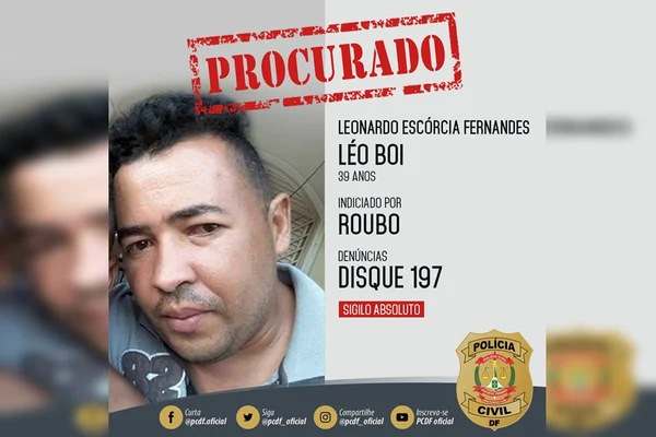 Procurado: PCDF busca foragido da Justiça acusado de roubo