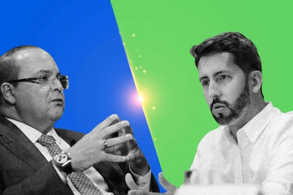 Montagem com os candidatos ao governo do Distrito Federal, Leandro Grass (PV) e Ibaneis Rocha (MDB) frente a frente