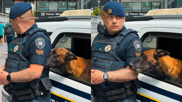 Perdeu a pose: guarda não resiste a cão pedindo carinho; veja o vídeo